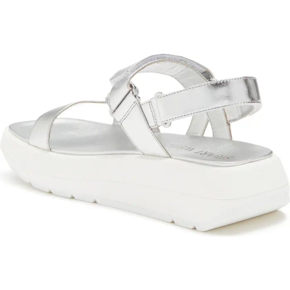 Stuart Weitzman Zolie Metallic Leather Platform Sandals Silver -8.5 - Picture 2 of 8